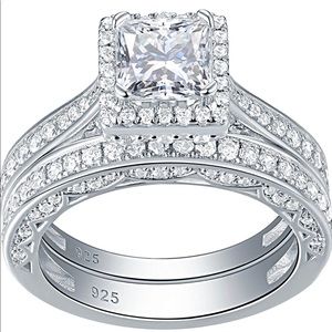 925 Solid sterling silver wedding ring set of 2